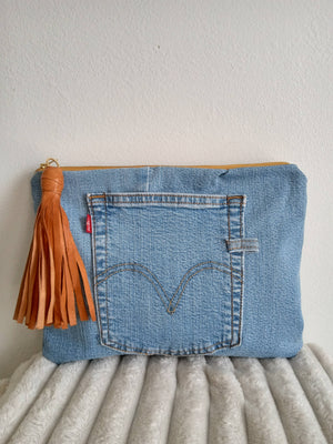Upcycled Levi Denim Clutch with Tassel