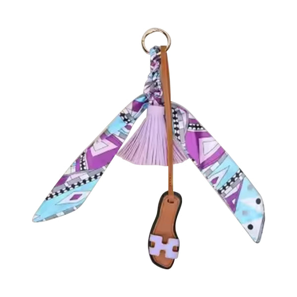 Designer Sandal w/ Scarf Bag Charm Brown