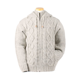 Ronan Wool Sweater with Full Zip and Cable Knit: Light Natural