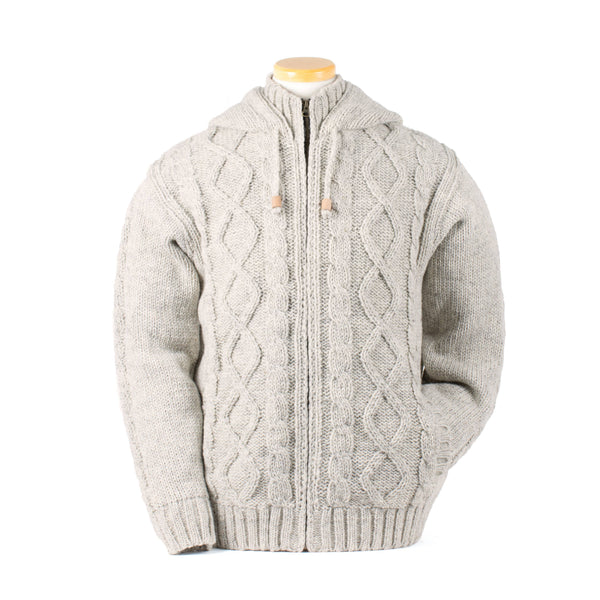 Ronan Wool Sweater with Full Zip and Cable Knit: Light Natural