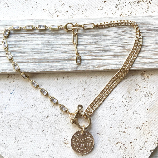 Edgy glam French champagne coin shackle necklace : Matte black