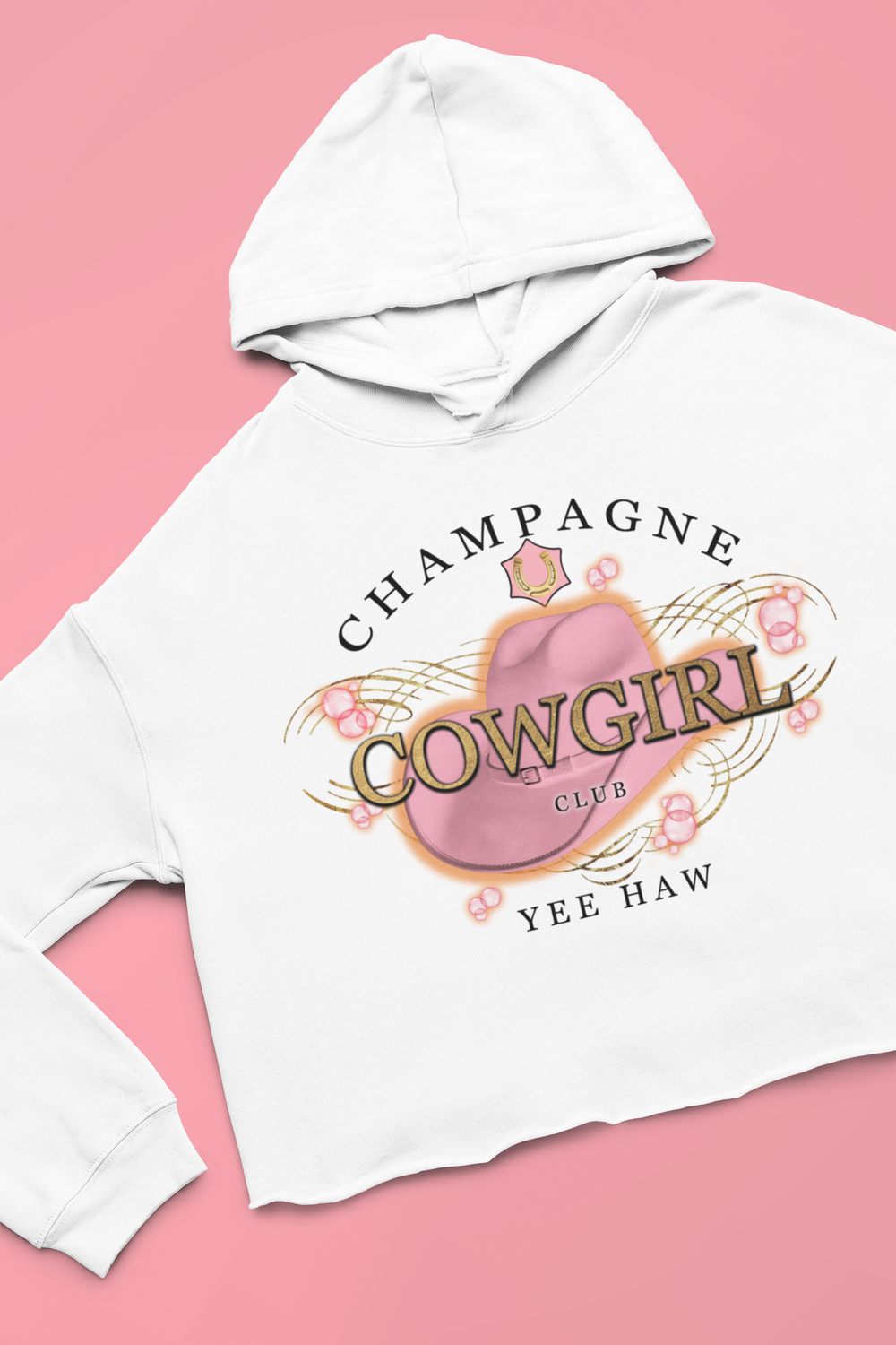 Champagne Cowgirl Graphic Cropped Hoodie