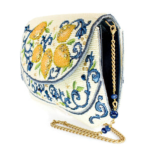 Capri Lemons Yellow and Blue Beaded Crossbody Handbag
