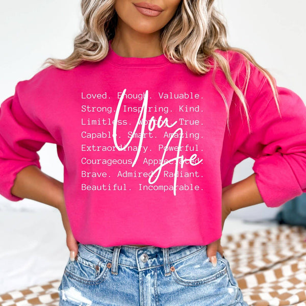 You are Enough Inspirational Sweatshirt Positive Crewneck : White / Large