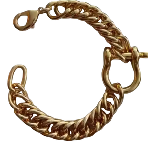 Horse Bit Carabiner Cuban Bracelet- Equestrian Steel: Yellow Gold