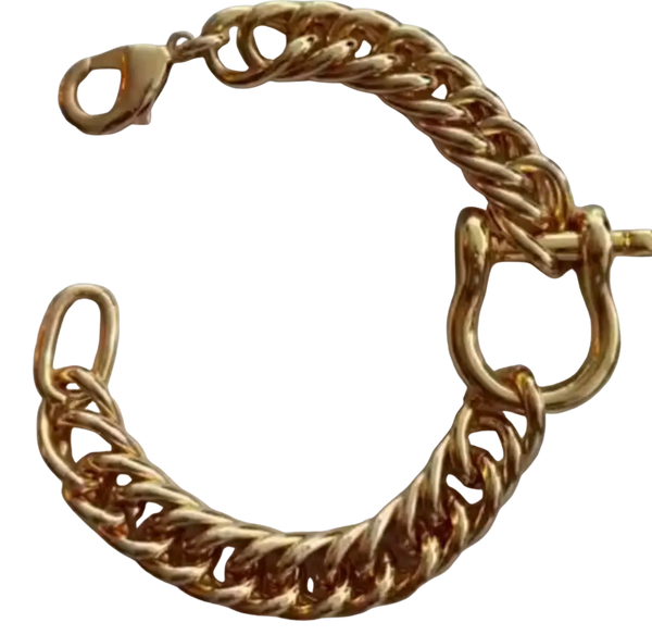 Horse Bit Carabiner Cuban Bracelet- Equestrian Steel: Yellow Gold