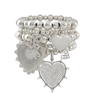 Serephena Love Stack of Beaded Bracelets: Yellow Gold and Silver