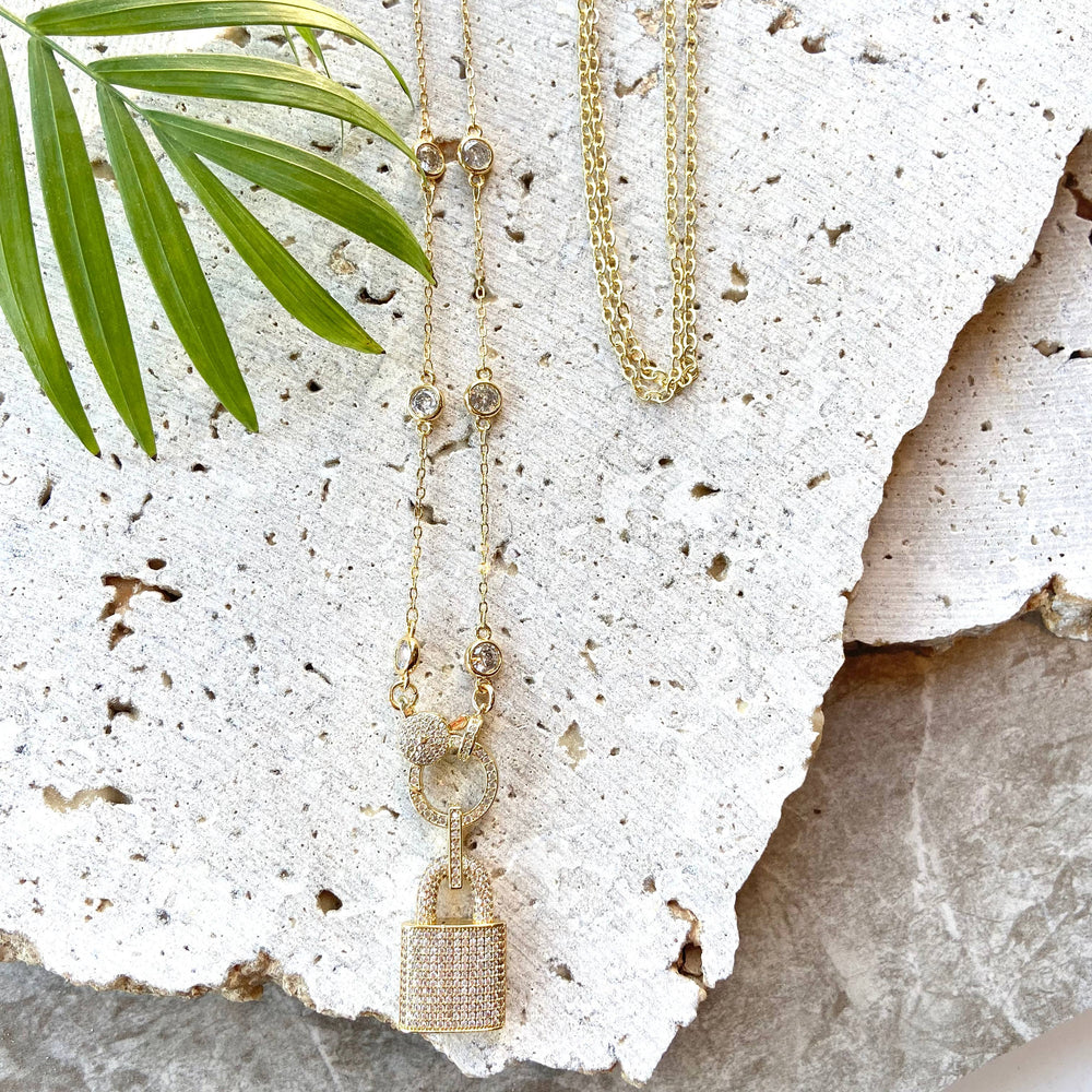 Gold lock necklace Crystal boutique salon Jewelry