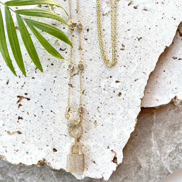 Gold lock necklace Crystal boutique salon Jewelry