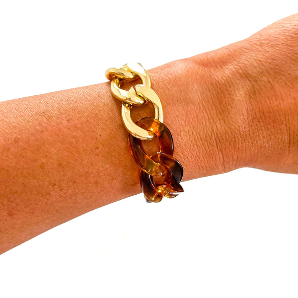 All Chunky Acrylic Chain Link Bracelet: Gold Carmel