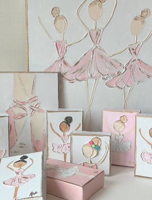 Ballerina Trio | canvas art recital dance ballet nutcracker: White back & pink dress / 16x20-inch standard profile canvas / Light skin & lt. brown hair