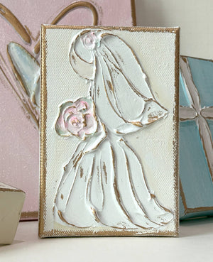 Bride with bouquet   |  wedding  |  bride 4x6 wood block