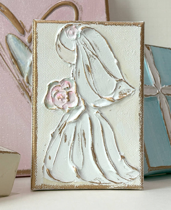 Bride with bouquet   |  wedding  |  bride 4x6 wood block