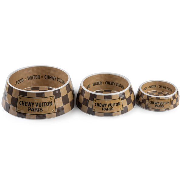 Checker Chewy Vuiton Bowl - Dog Bowls: Large