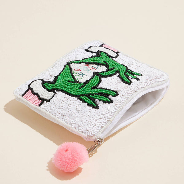 Christmas Green Monster Beaded Coin Pouch