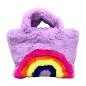 Faux Fur Fuzzy Rainbow Purse Christmas Gift for Kids: WHITE