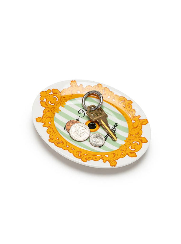 "Press for Champagne" Ceramic Trinket & Jewelry Tray /Dish -