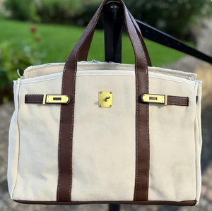 Canvas Boatkin Tote Bag - Chocolate Brown Trim  