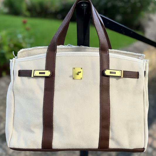 Canvas Boatkin Tote Bag - Chocolate Brown Trim  
