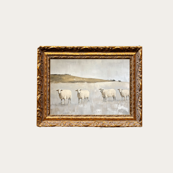 Muted Sheep Field | French Brass Inspired Gold Mould Framed Art: 8 x 10