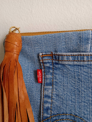 Upcycled Levi Denim Clutch with Tassel