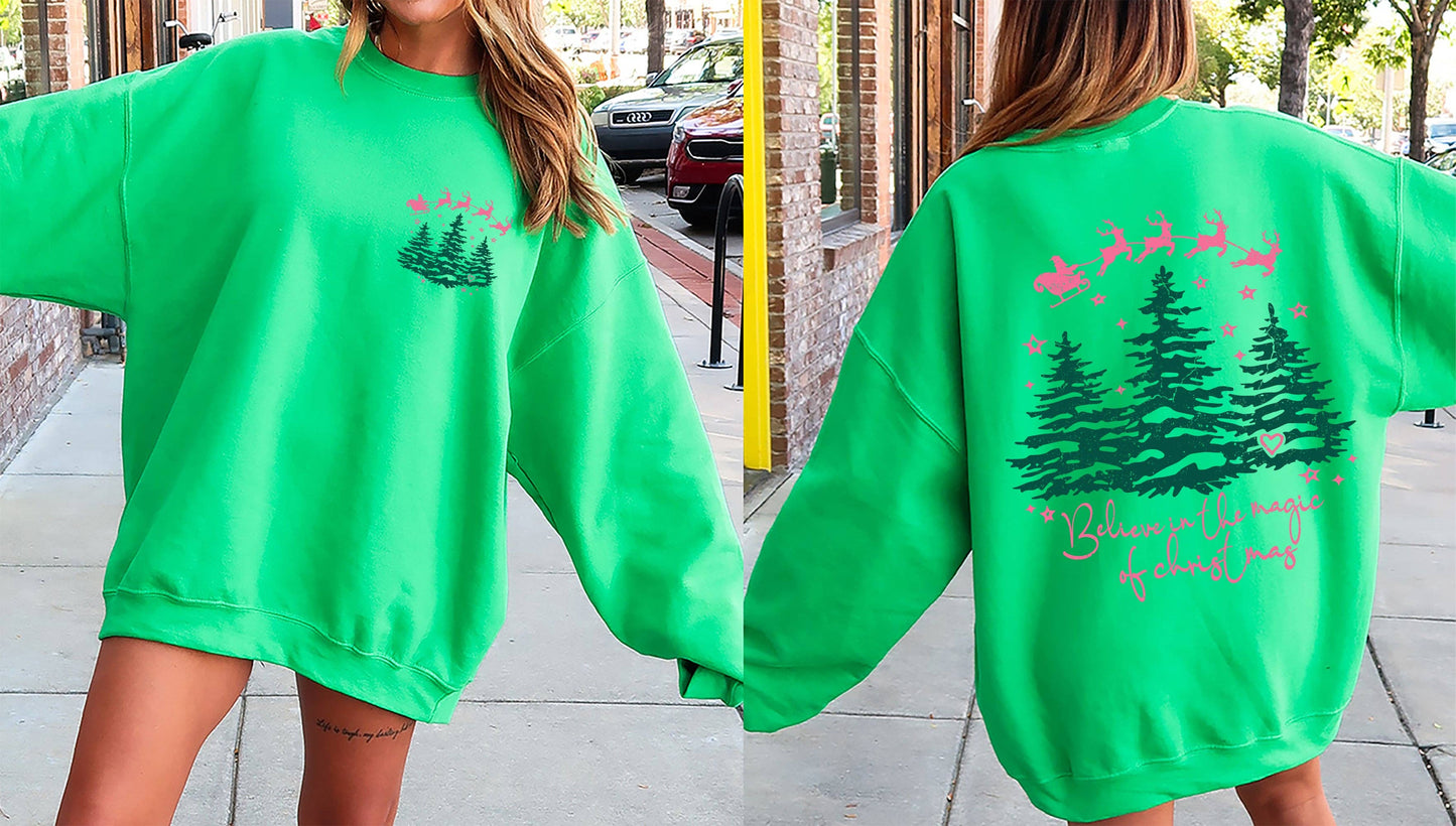 Believe In The Magic Of Christmas Santa Tree Snow Sweatshirt: Light Pink / Small