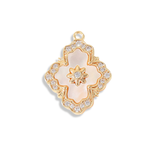Mother Of Pearl Flower Charm For Charm Necklace