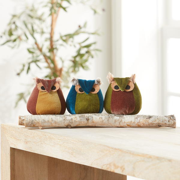 Velvet Owl Shelf Sitter - Bronze, Teal & Taupe