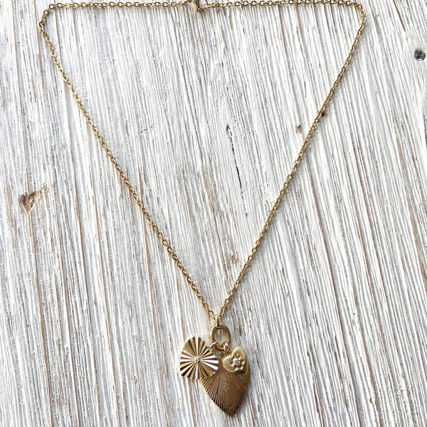 Charm necklace triple heart charms