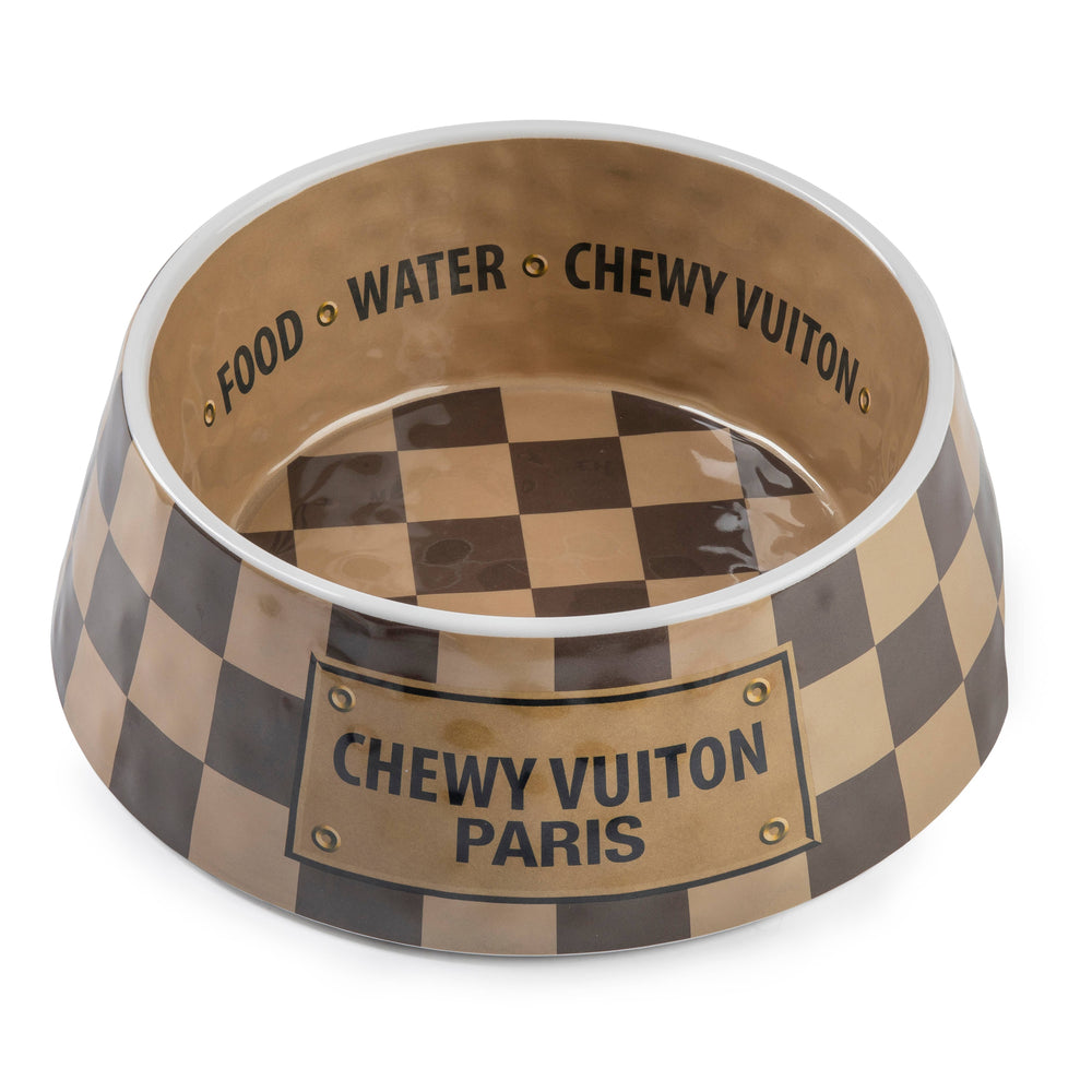 Checker Chewy Vuiton Bowl - Dog Bowls: Large