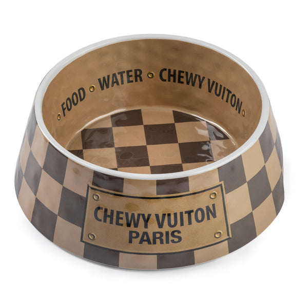 Checker Chewy Vuiton Bowl - Dog Bowls: Large