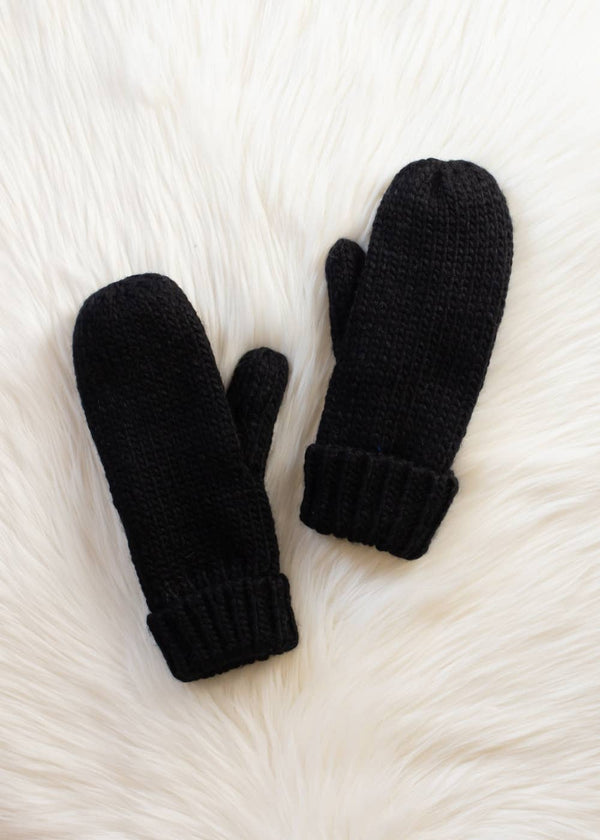 Black Cuffed Knit Mittens