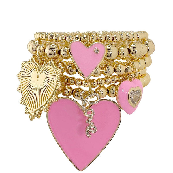 Valentina Stack of Bracelets: Black, Pink and White