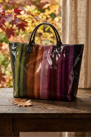 Dark Multicolor Striped Vinyl TOTE BAG