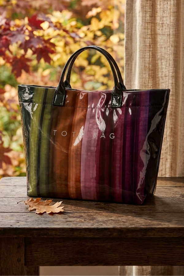 Dark Multicolor Striped Vinyl TOTE BAG