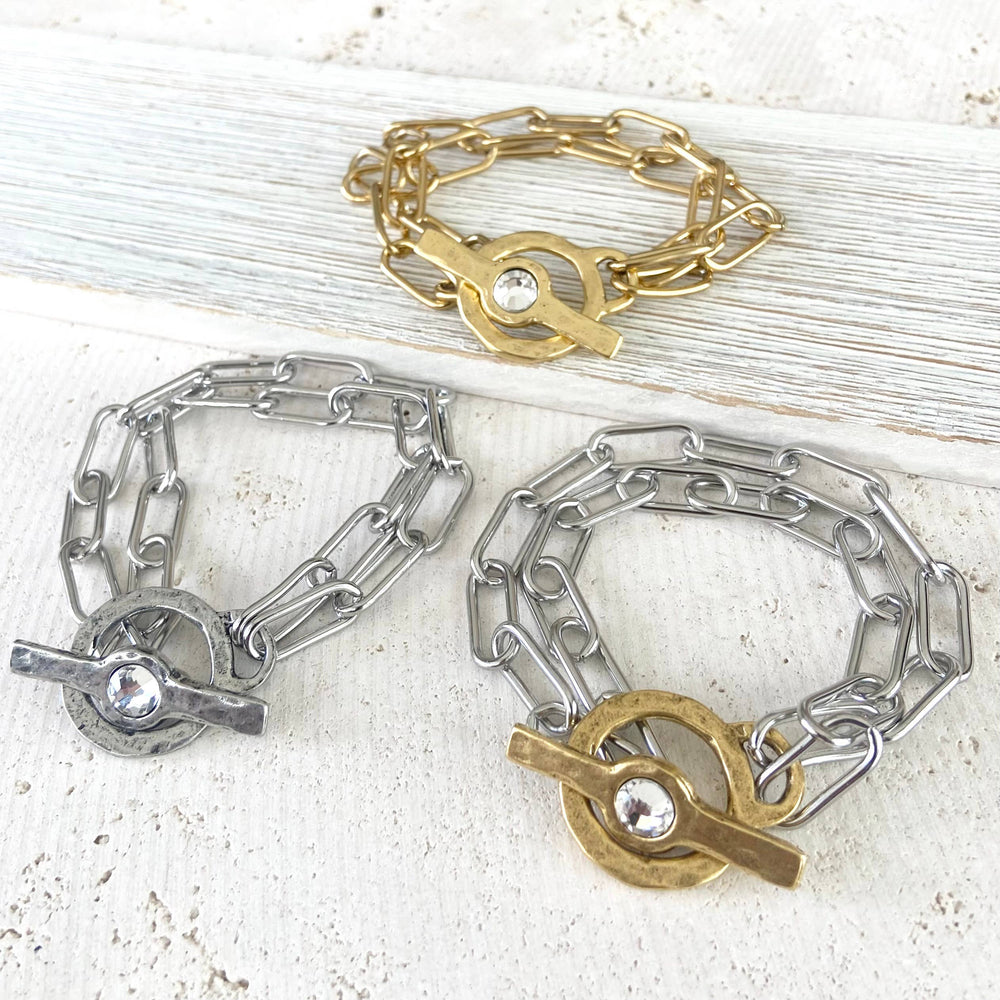 Chunky paperclip bracelet mixed metal non tarnishing jewelry: Mixed metal, Gold & Silver