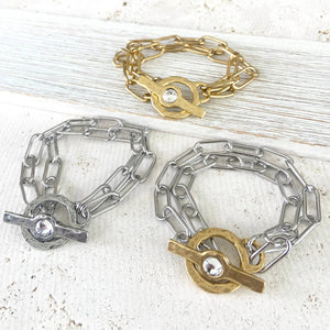 Chunky paperclip bracelet mixed metal non tarnishing jewelry: Mixed metal, Gold & Silver