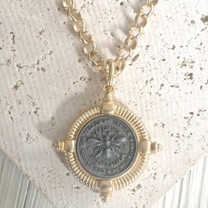 Bee necklace coin jewelry French matte gold boutique