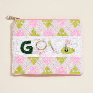 Handcrafted Beaded Golf Themed Argyle Zip Pouch