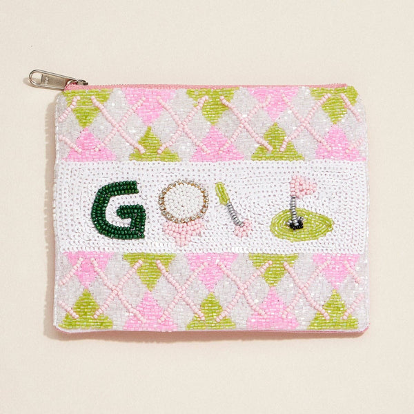 Handcrafted Beaded Golf Themed Argyle Zip Pouch