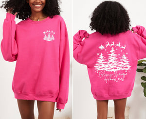 Believe In The Magic Of Christmas Santa Tree Snow Sweatshirt: Light Pink / Small