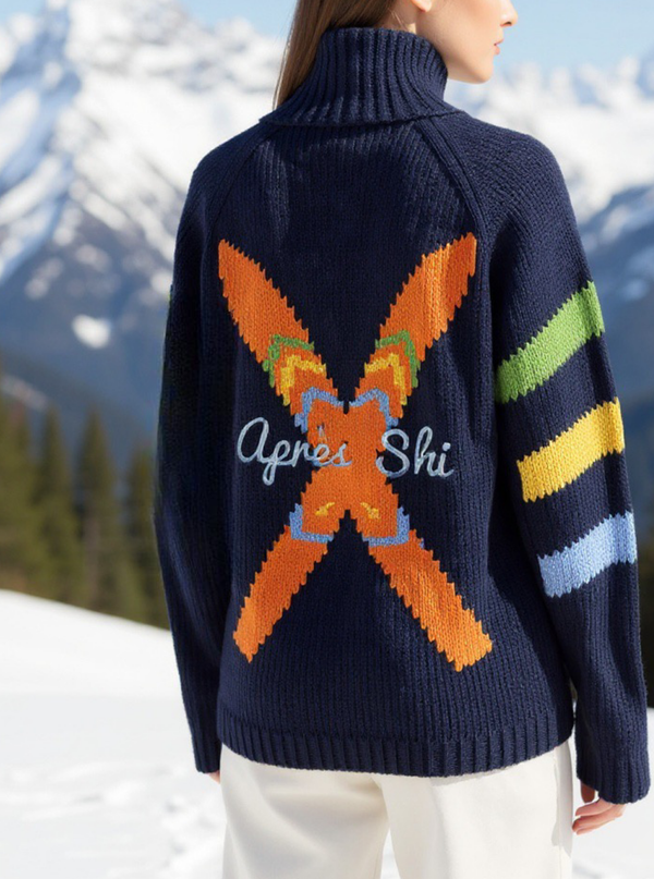New Apres X Ski Varsity Cardigan in Navy: M/L