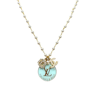 Repurposed Vintage Pearl Louis Vuitton Rhinestone Necklace