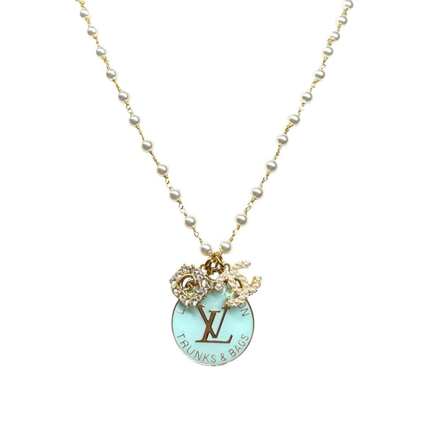 Repurposed Vintage Pearl Louis Vuitton Rhinestone Necklace