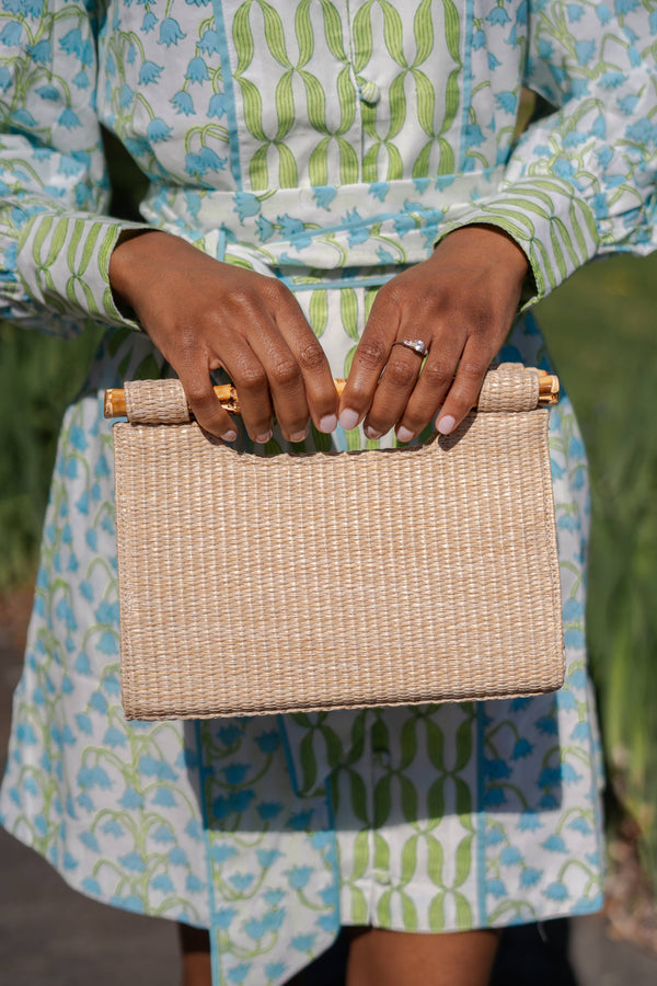 Mary Natural Straw Clutch - Bamboo Natural Handle: horsebit
