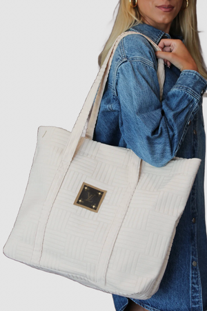 Upcycled Terry Cloth Tote Bag: Ivory