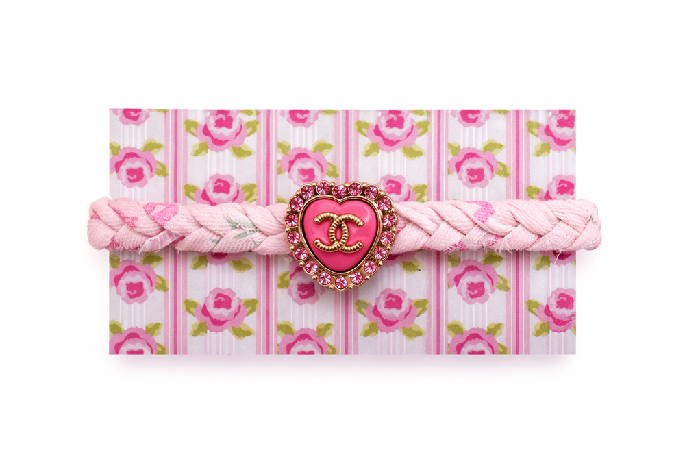 Upcycled Chanel Pink Heart Blush Rose Liberty Fabric Bracelet