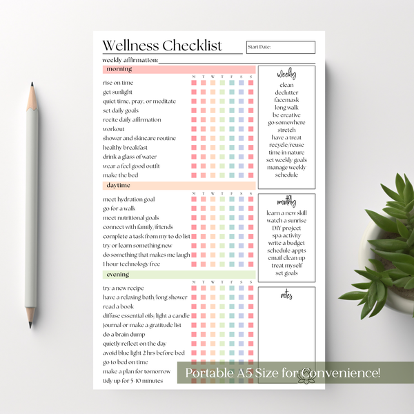 Wellness Weekly Self-Care Planner: 50 Page Tear-Off Notepad