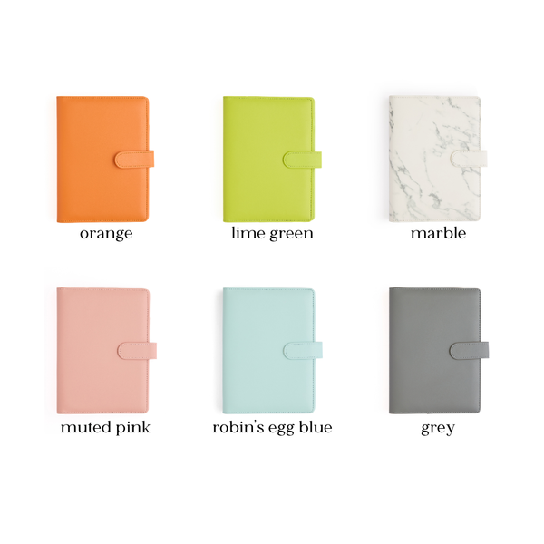 A5 Binder: 6 Hole with Elastic Pen Holder & Magnetic Closure: Marbled Yellow