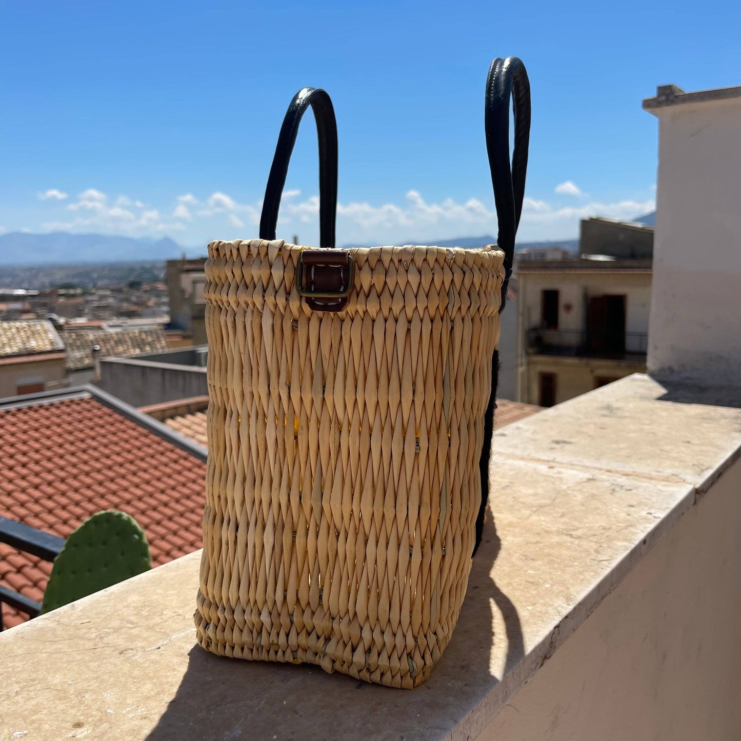 CIAO Black Leather Handle Reed Bag